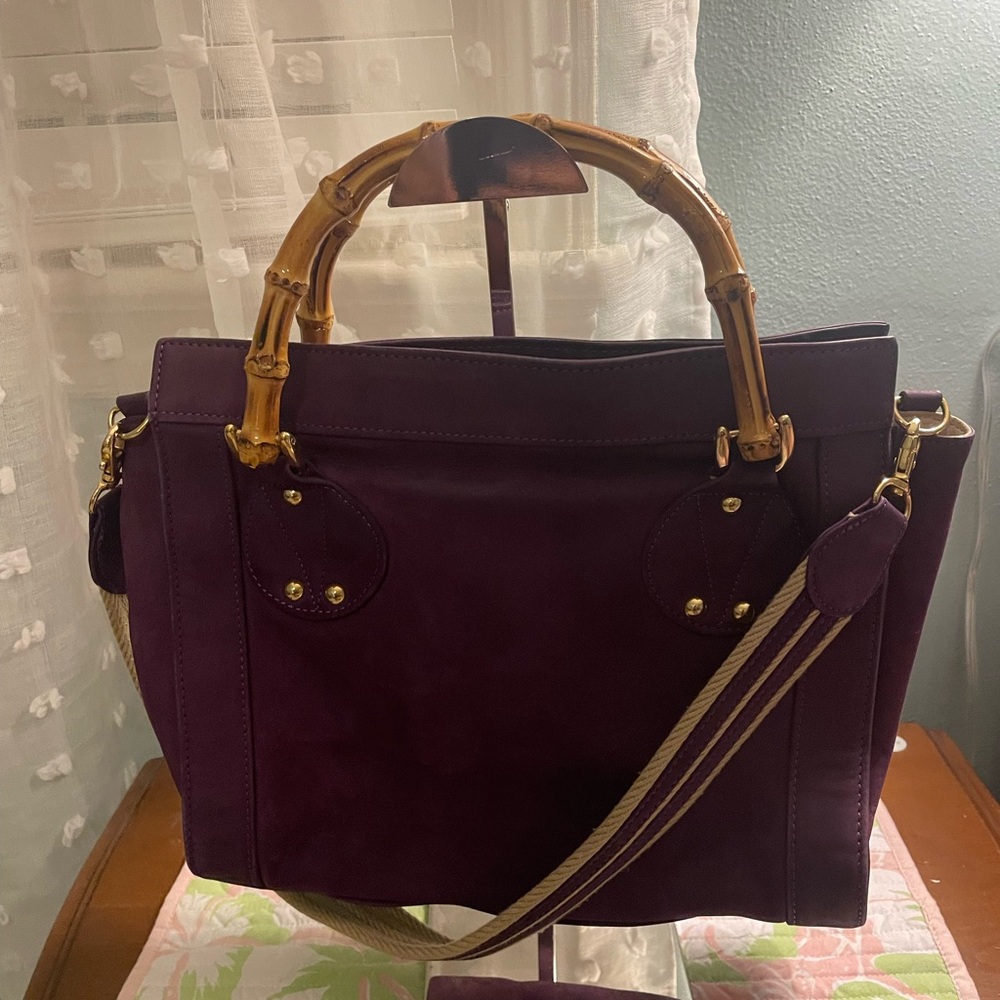United Arrows Tambu Suede Bamboo Satchel